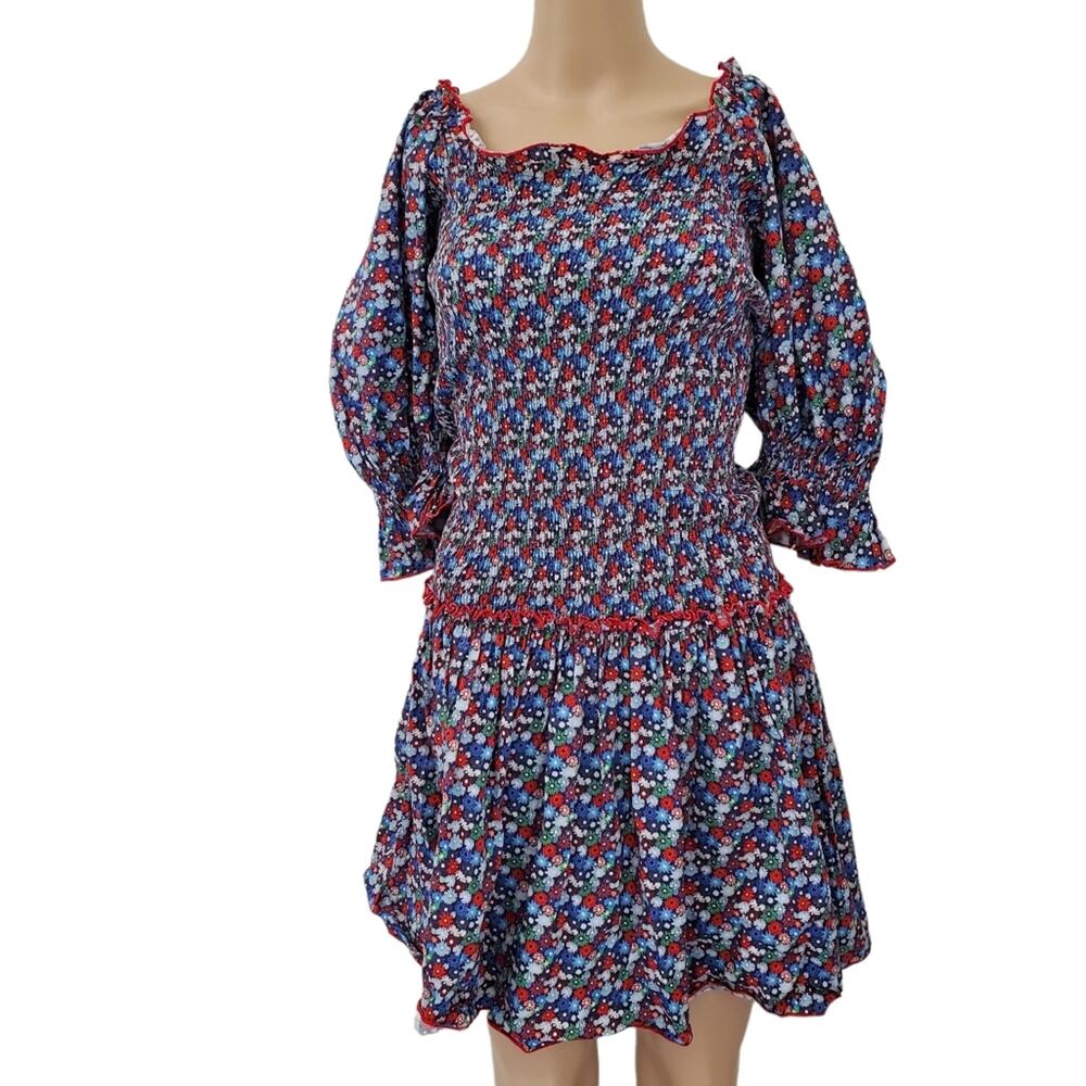 Gul Hurgel Floral Knee Length Smocked Dress (S)
